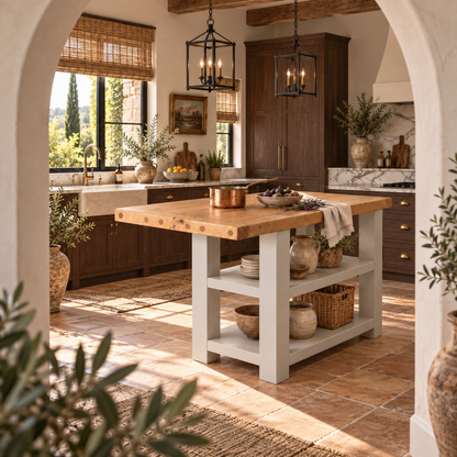 DUNSMERE Light Grey Kitchen Island With Overhang / Breakfast Bar / Rustic Island