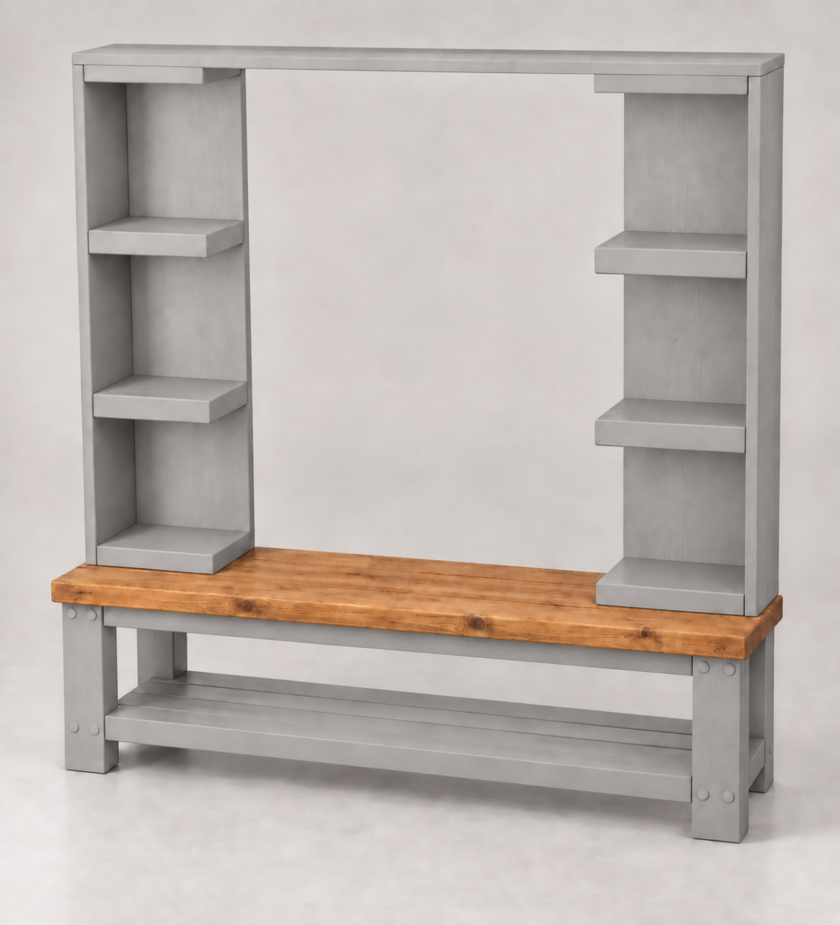 Wrenford Medium Grey Media Wall Unit with TV Stand & Shelving Solid Wood