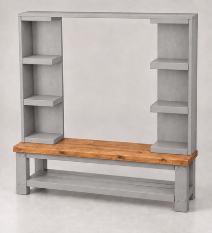 Wrenford Medium Grey Media Wall Unit with TV Stand & Shelving Solid Wood
