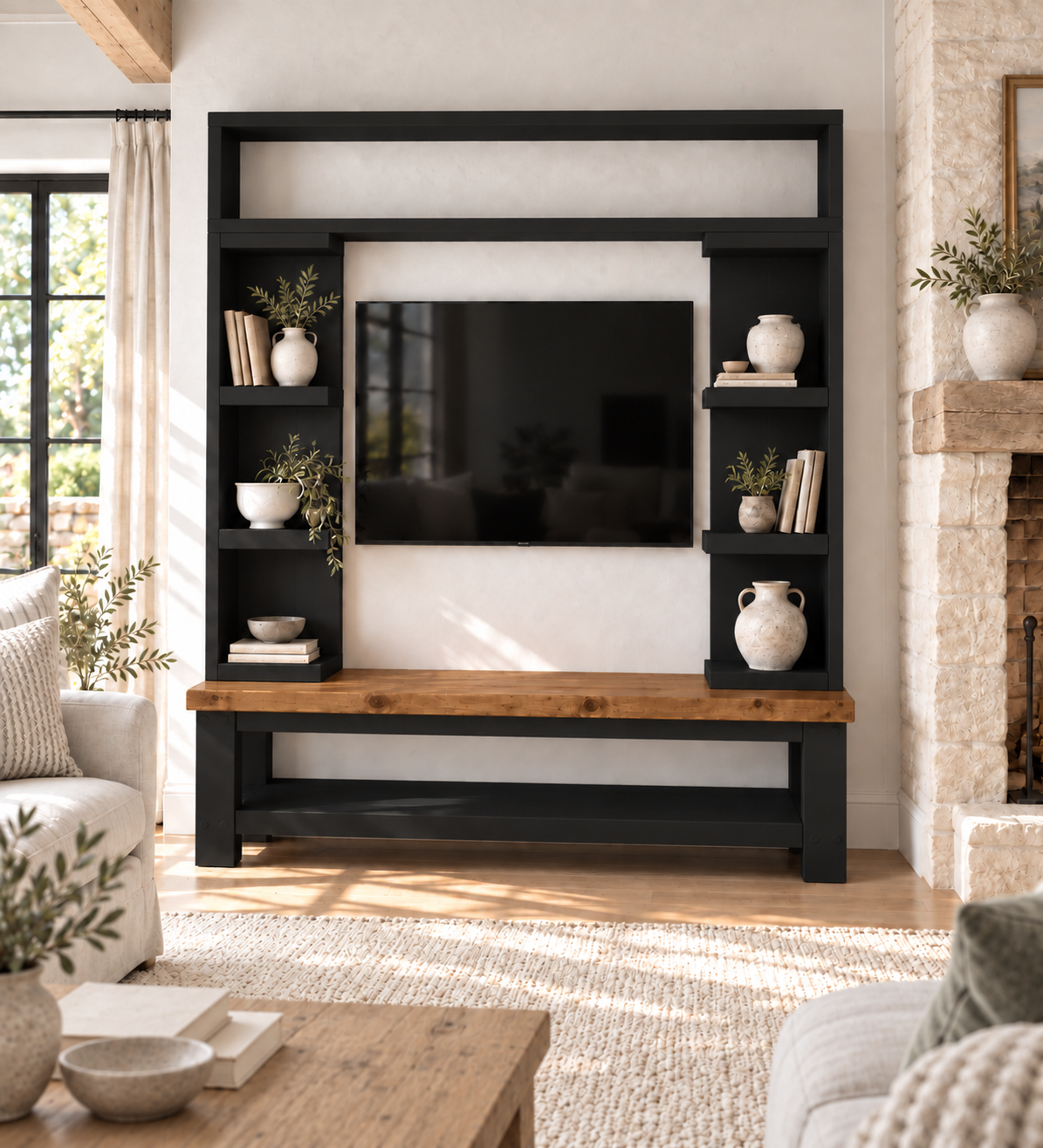 Cavendish Black Media Wall Unit with TV Stand & Shelving Solid Wood