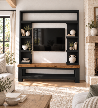 Cavendish Black Media Wall Unit with TV Stand & Shelving Solid Wood