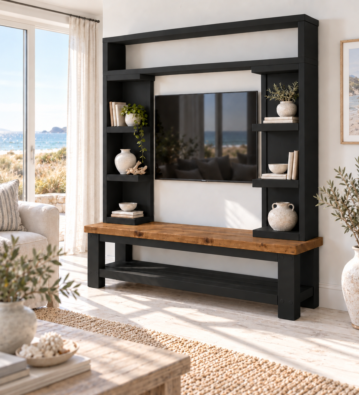 Cavendish Black Media Wall Unit with TV Stand & Shelving Solid Wood