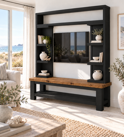 Cavendish Black Media Wall Unit with TV Stand & Shelving Solid Wood