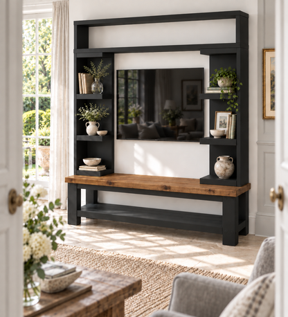 Cavendish Black Media Wall Unit with TV Stand & Shelving Solid Wood