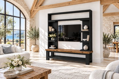 Cavendish Black Media Wall Unit with TV Stand & Shelving Solid Wood