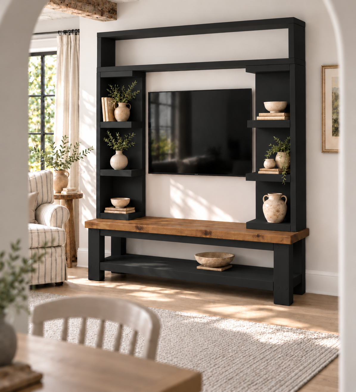 Cavendish Black Media Wall Unit with TV Stand & Shelving Solid Wood