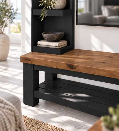 Cavendish Black Media Wall Unit with TV Stand & Shelving Solid Wood