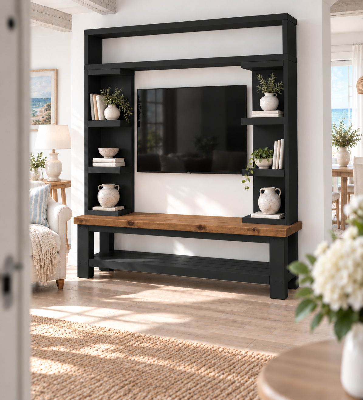 Cavendish Black Media Wall Unit with TV Stand & Shelving Solid Wood