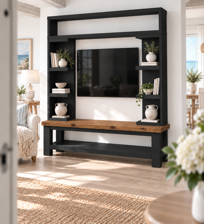 Cavendish Black Media Wall Unit with TV Stand & Shelving Solid Wood
