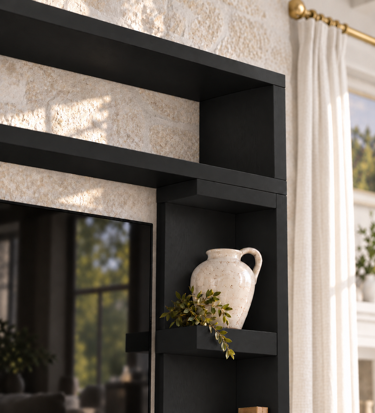 Cavendish Black Media Wall Unit with TV Stand & Shelving Solid Wood