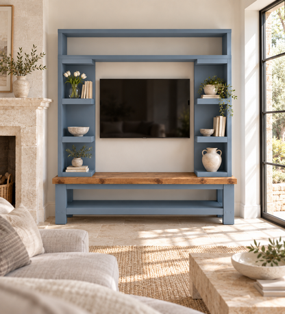 Cavendish Blue Media Wall Unit with TV Stand & Shelving Solid Wood