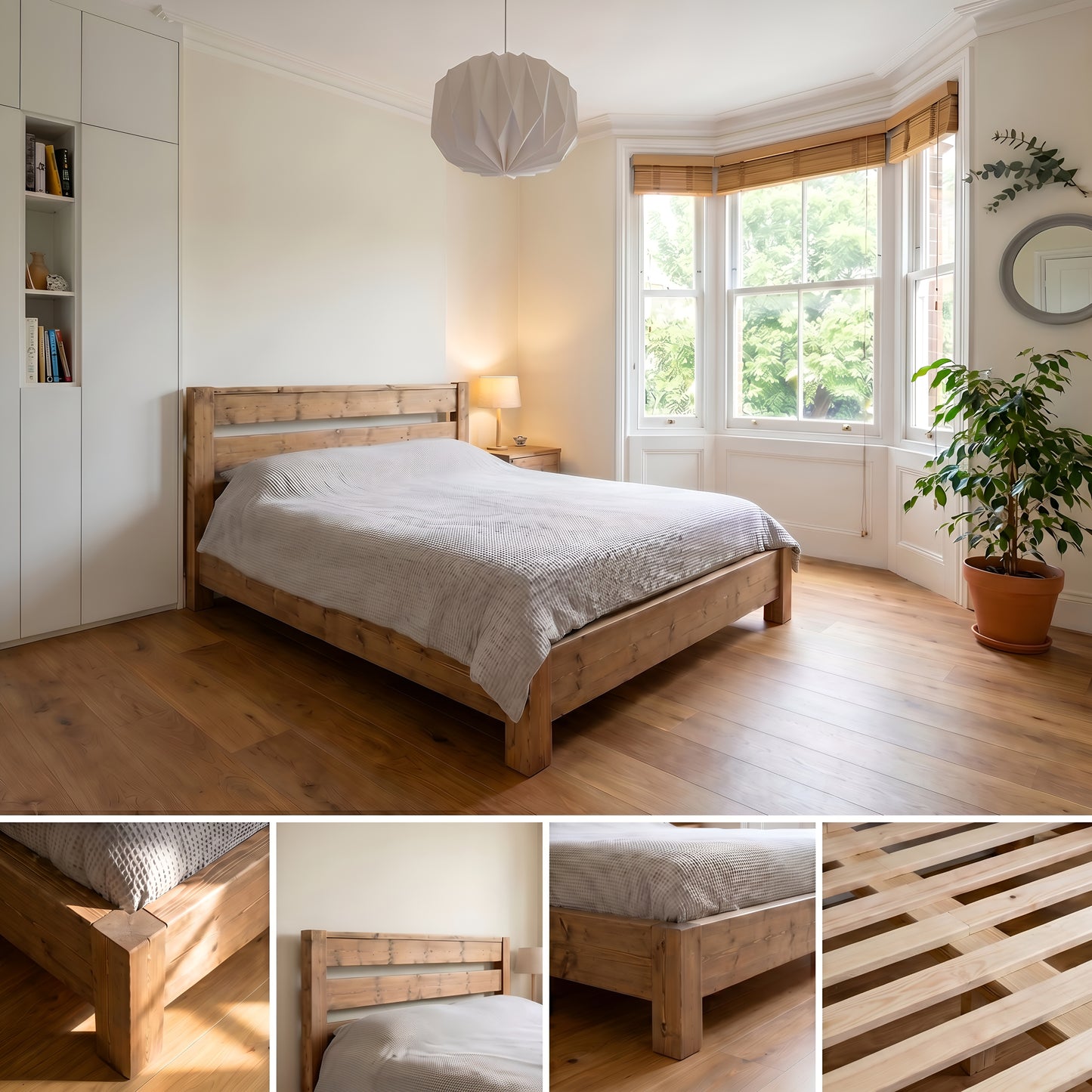 CHELSEA Bed Frame 30cm High  / Chunky Solid Rustic Pine Bed with Headboard