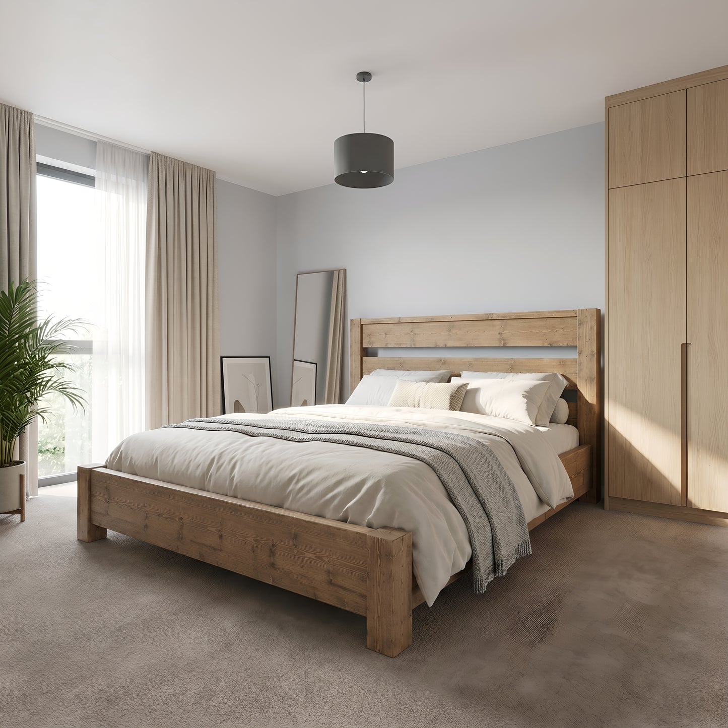 CHELSEA Bed Frame 30cm High  / Chunky Solid Rustic Pine Bed with Headboard