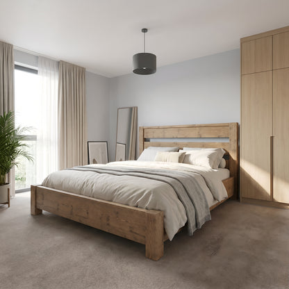 CHELSEA Bed Frame 30cm High  / Chunky Solid Rustic Pine Bed with Headboard