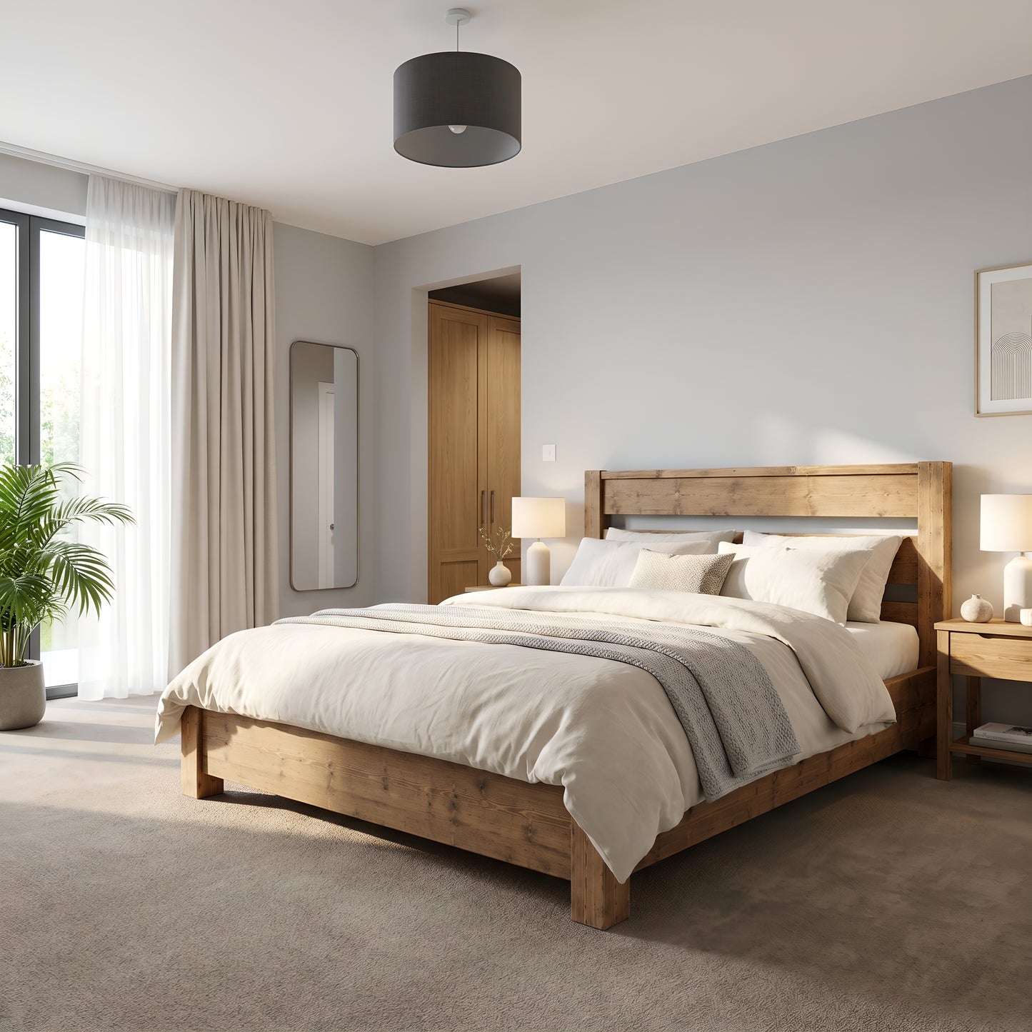 CHELSEA Bed Frame 30cm High  / Chunky Solid Rustic Pine Bed with Headboard