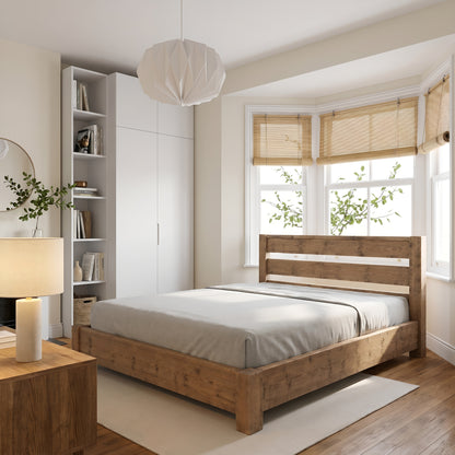 CHELSEA Bed Frame 30cm High  / Chunky Solid Rustic Pine Bed with Headboard
