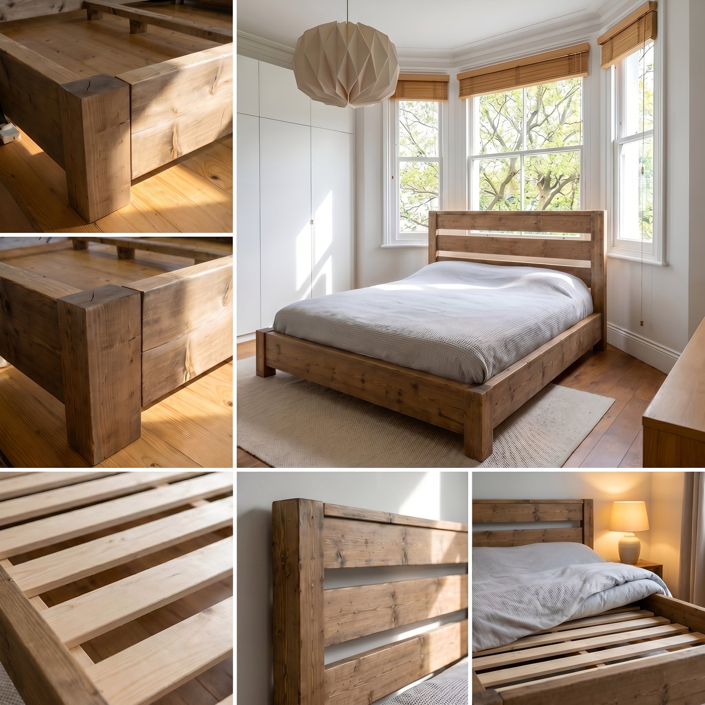 CHELSEA Bed Frame 30cm High  / Chunky Solid Rustic Pine Bed with Headboard