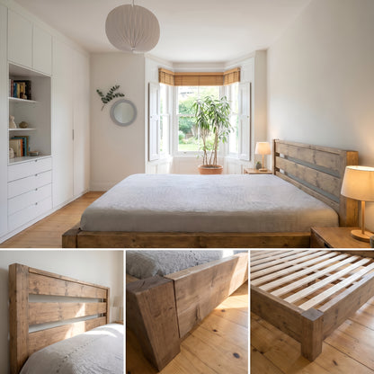 CHELSEA Bed Frame 30cm High  / Chunky Solid Rustic Pine Bed with Headboard