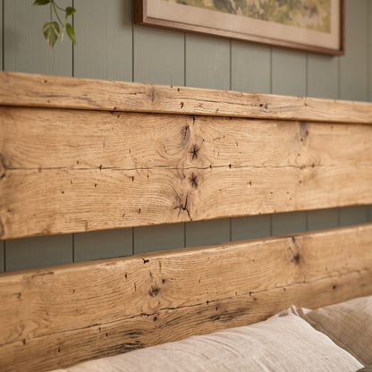 CHELSEA Light Oak Colour Bed Frame 30cm High  / Chunky Solid Rustic Pine Bed with Headboard