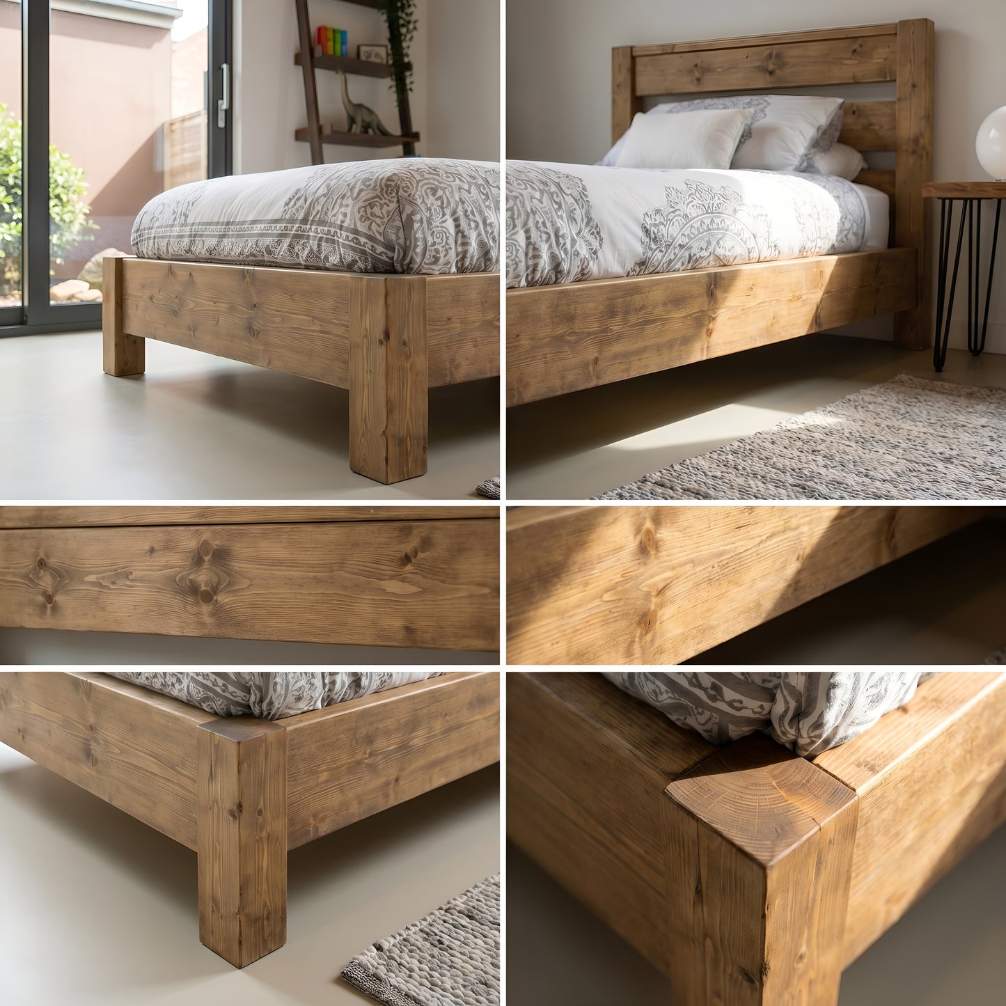 CHELSEA Single Bed Frame 30cm High  / Chunky Solid Rustic Pine Bed with Headboard
