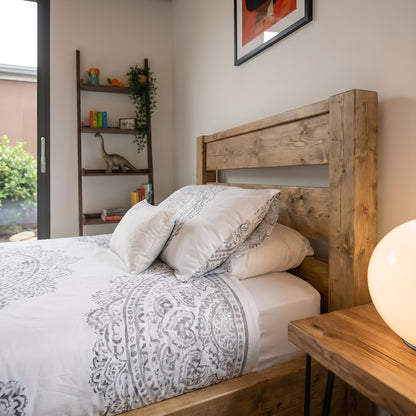 CHELSEA Single Bed Frame 30cm High  / Chunky Solid Rustic Pine Bed with Headboard