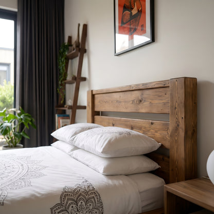 CHELSEA Single Bed Frame 30cm High  / Chunky Solid Rustic Pine Bed with Headboard