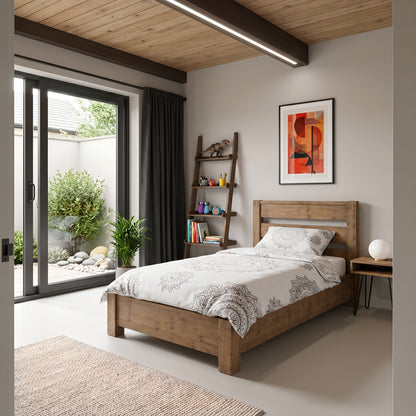 CHELSEA Single Bed Frame 30cm High  / Chunky Solid Rustic Pine Bed with Headboard
