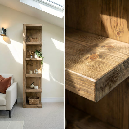 Cotswold Solid Wood Corner Bookshelf –  Bookcase, Rustic Scandinavian Design