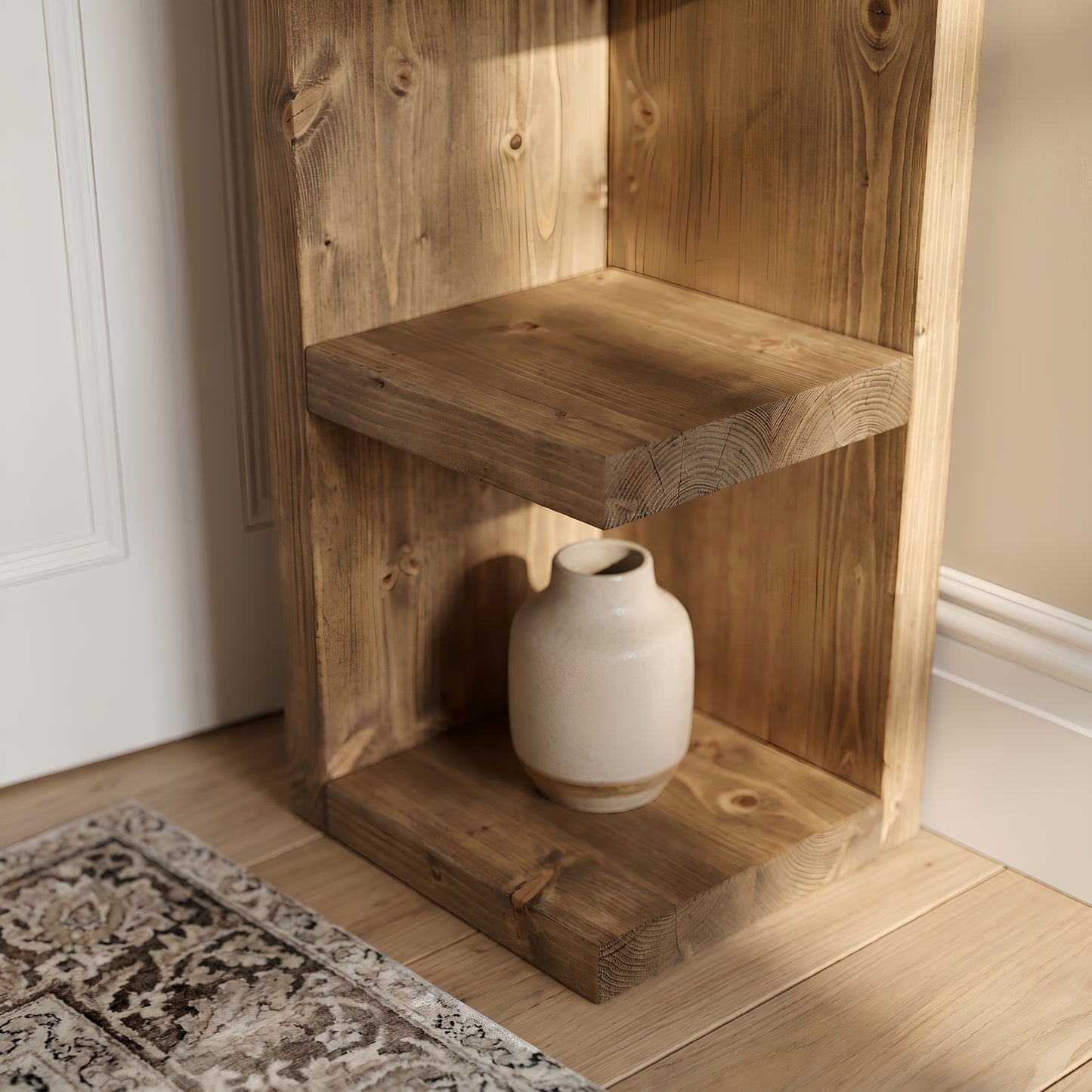 Cotswold Solid Wood Corner Bookshelf –  Bookcase, Rustic Scandinavian Design