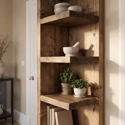 Cotswold Solid Wood Corner Bookshelf –  Bookcase, Rustic Scandinavian Design