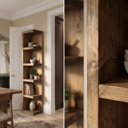 Cotswold Solid Wood Corner Bookshelf –  Bookcase, Rustic Scandinavian Design