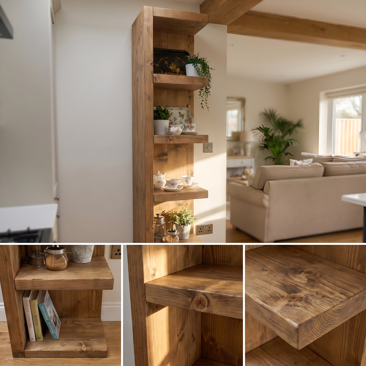 Cotswold Solid Wood Corner Bookshelf –  Bookcase, Rustic Scandinavian Design