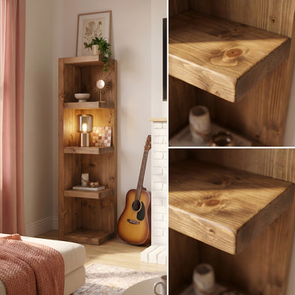 Cotswold Solid Wood Corner Bookshelf –  Bookcase, Rustic Scandinavian Design