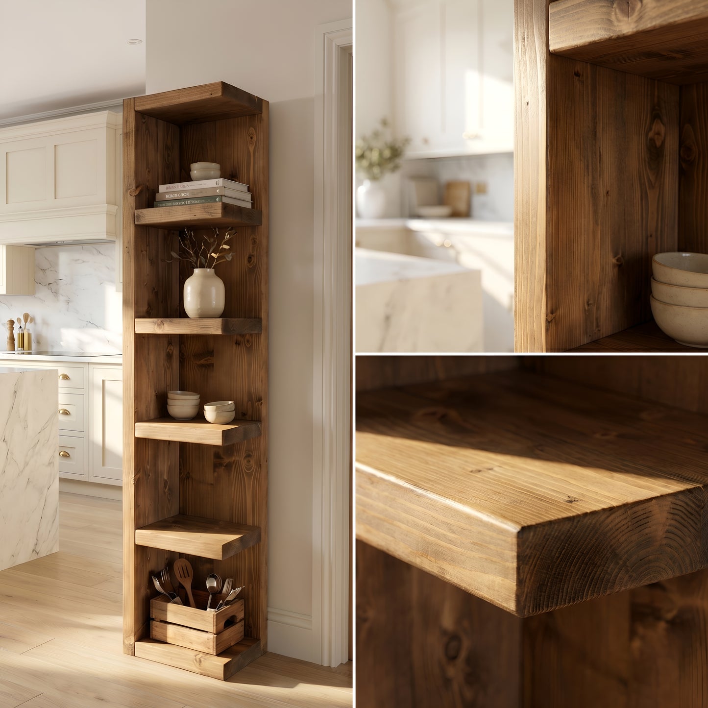 Cotswold Solid Wood Corner Bookshelf –  Bookcase, Rustic Scandinavian Design