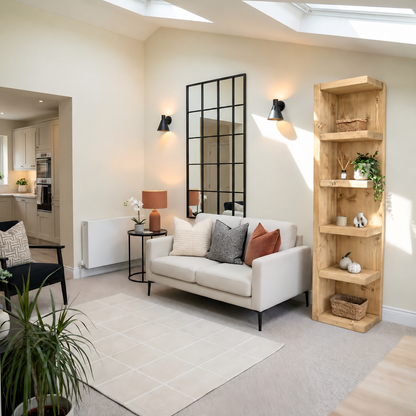 Cotswold Light Oak Colour Solid Wood Corner Bookshelf –  Bookcase, Rustic Scandinavian Design