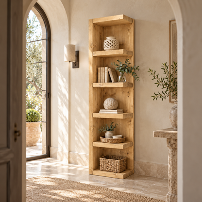 Cotswold Light Oak Colour Solid Wood Corner Bookshelf –  Bookcase, Rustic Scandinavian Design