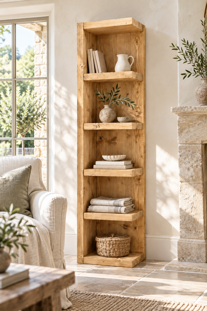Cotswold Light Oak Colour Solid Wood Corner Bookshelf –  Bookcase, Rustic Scandinavian Design