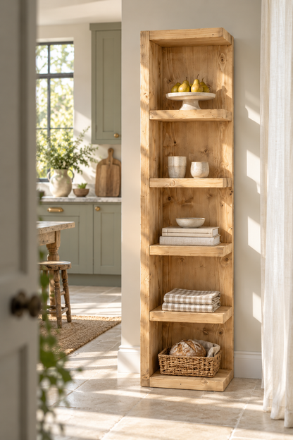 Cotswold Light Oak Colour Solid Wood Corner Bookshelf –  Bookcase, Rustic Scandinavian Design