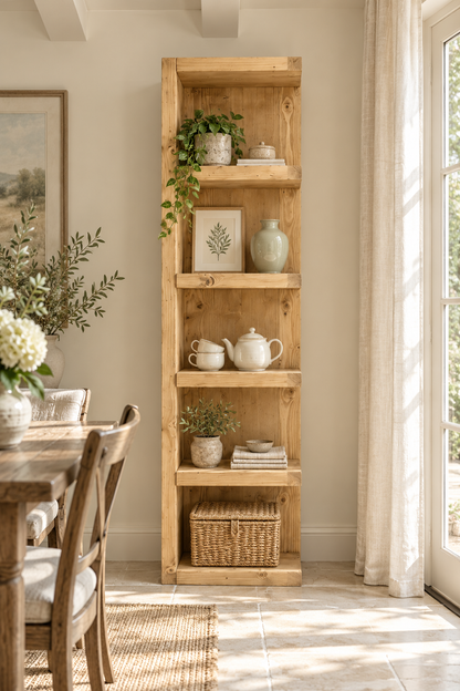 Cotswold Light Oak Colour Solid Wood Corner Bookshelf –  Bookcase, Rustic Scandinavian Design