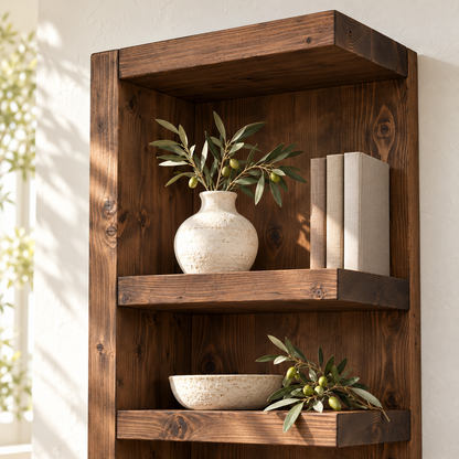 Cotswold Walnut Colour Solid Wood Corner Bookshelf –  Bookcase, Rustic Scandinavian Design