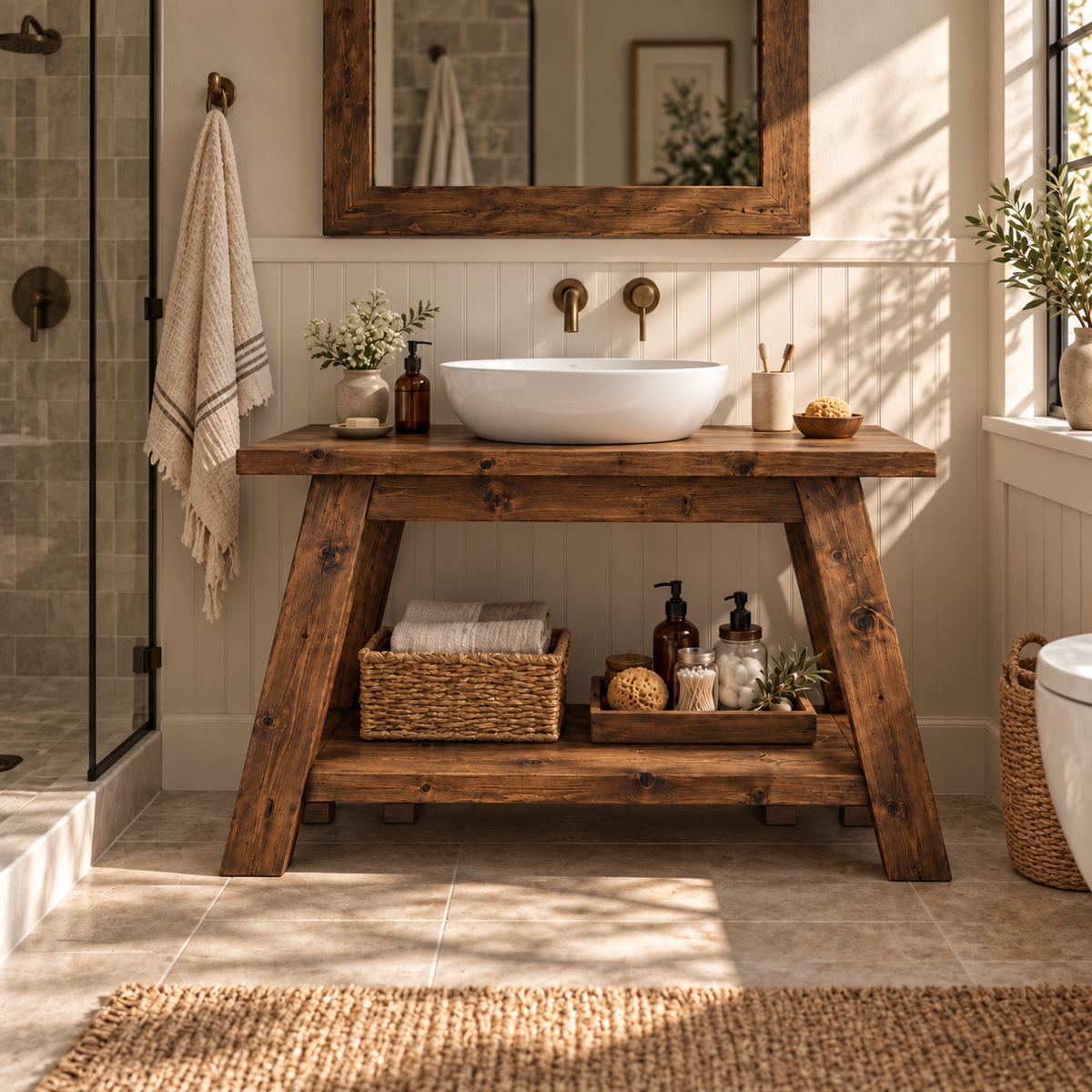 DASI Walnut Colour Bathroom Vanity With Shelf