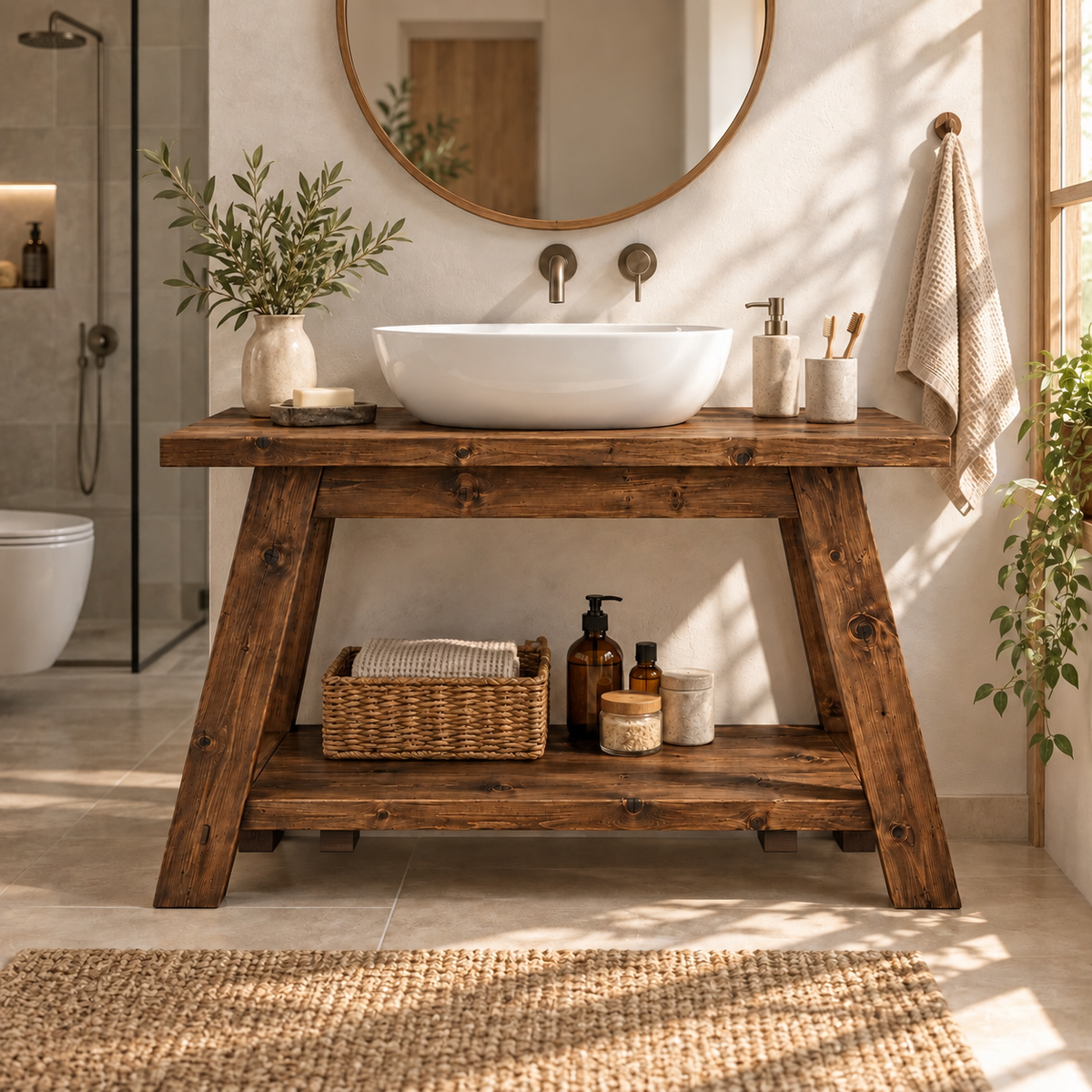 DASI Walnut Colour Bathroom Vanity With Shelf