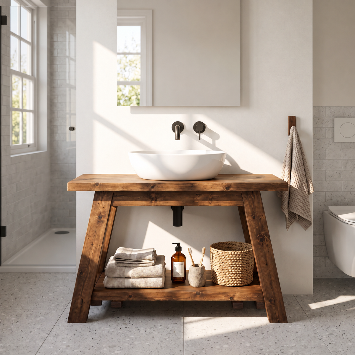 DASI Walnut Colour Bathroom Vanity With Shelf