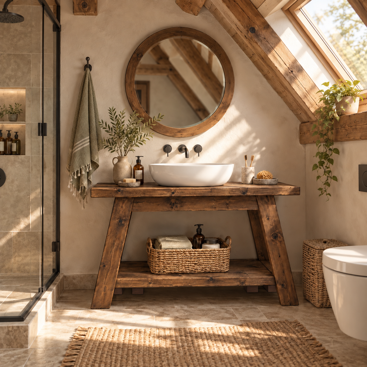 DASI Walnut Colour Bathroom Vanity With Shelf