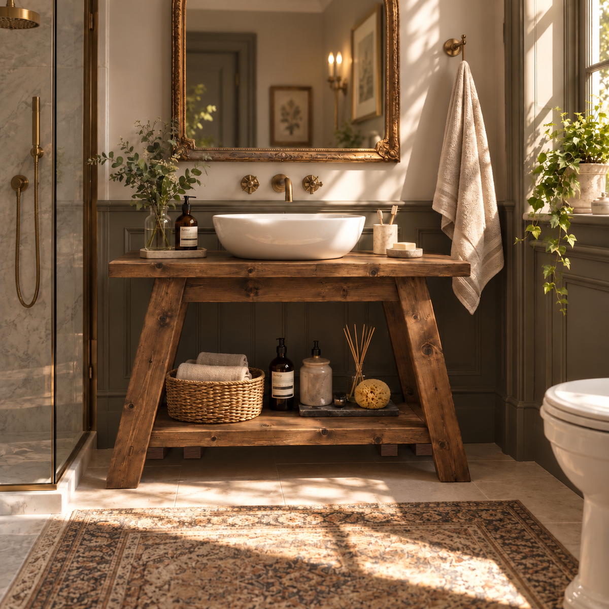 DASI Walnut Colour Bathroom Vanity With Shelf
