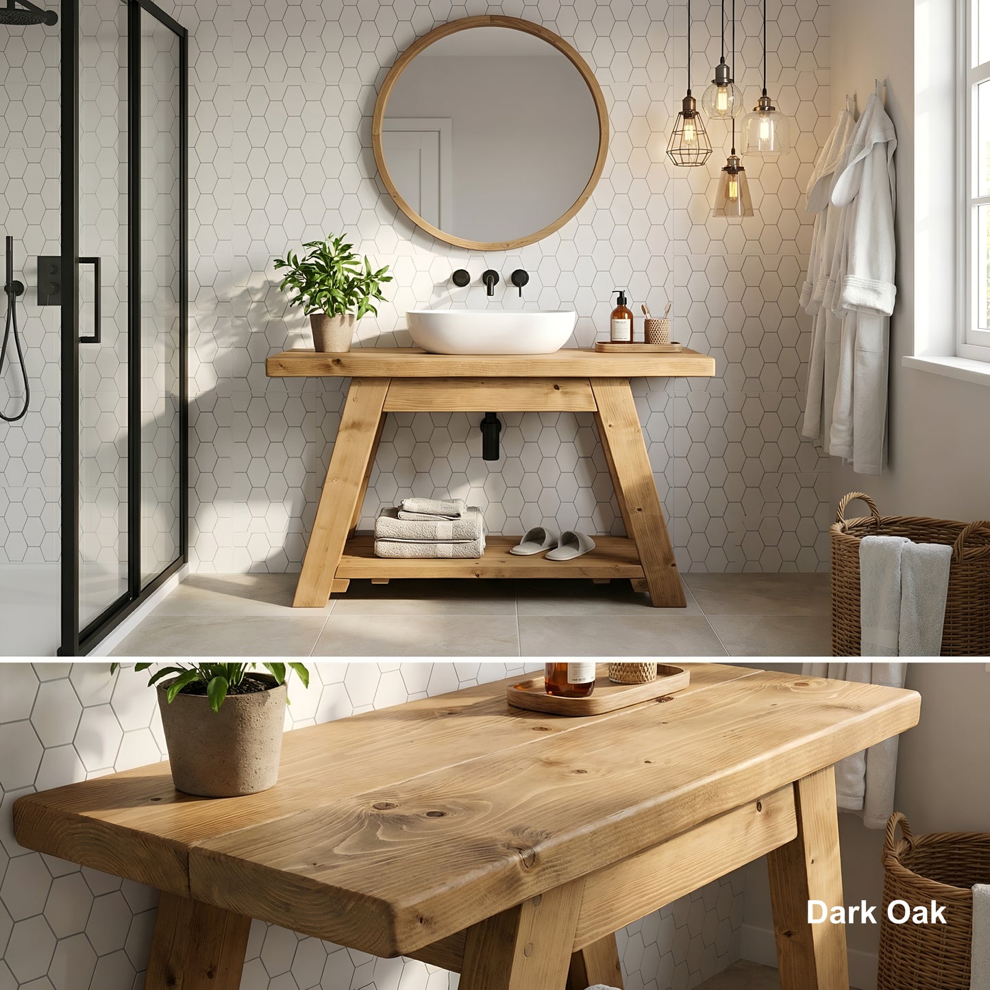 DASI Light Oak Colour Bathroom Vanity With Shelf
