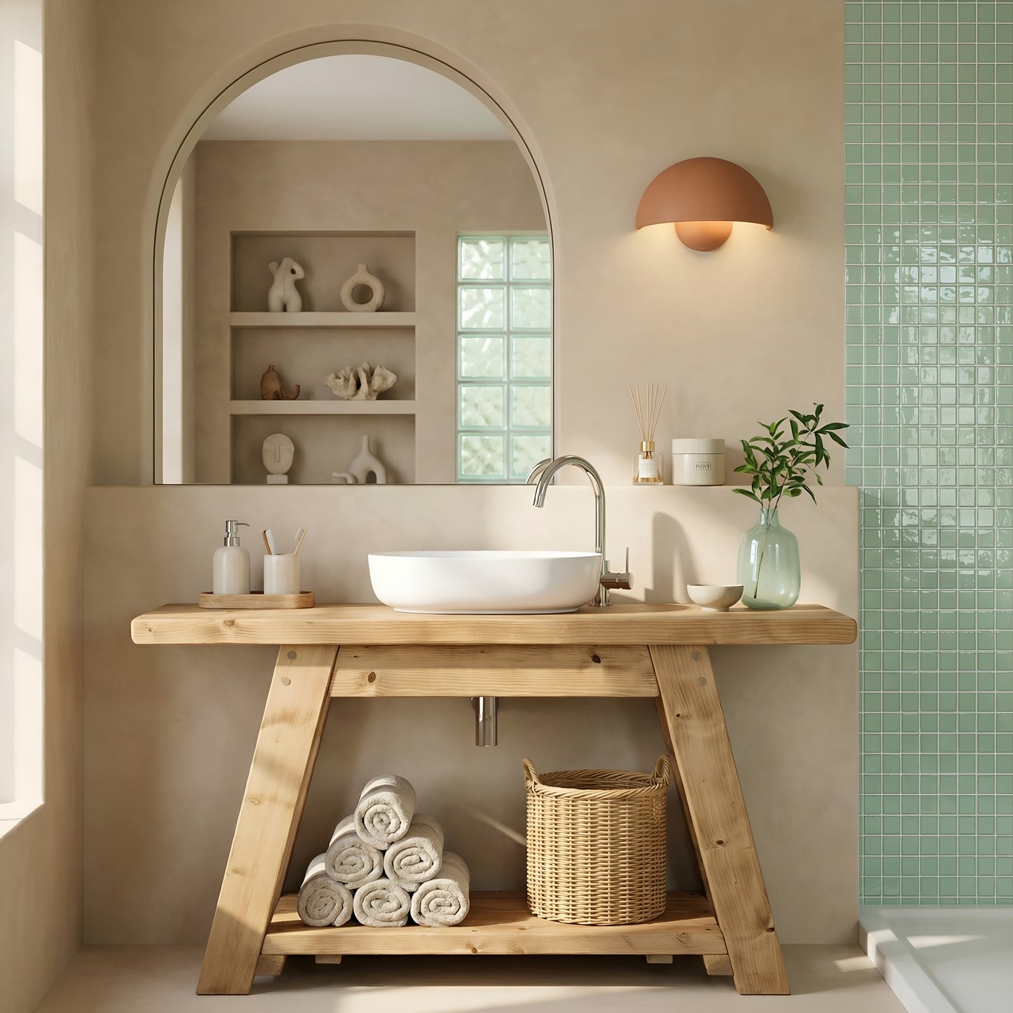 DASI Light Oak Colour Bathroom Vanity With Shelf