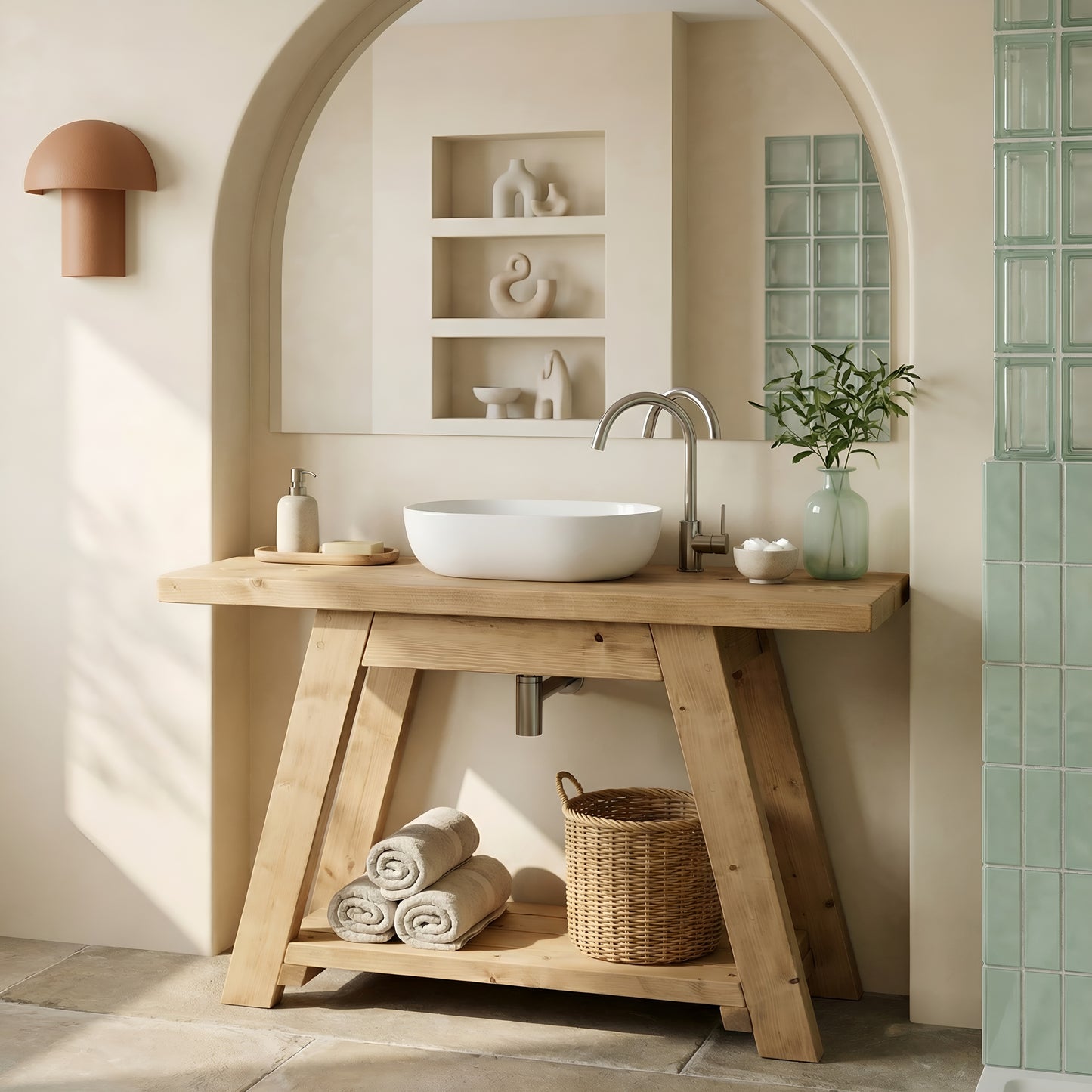 DASI Light Oak Colour Bathroom Vanity With Shelf