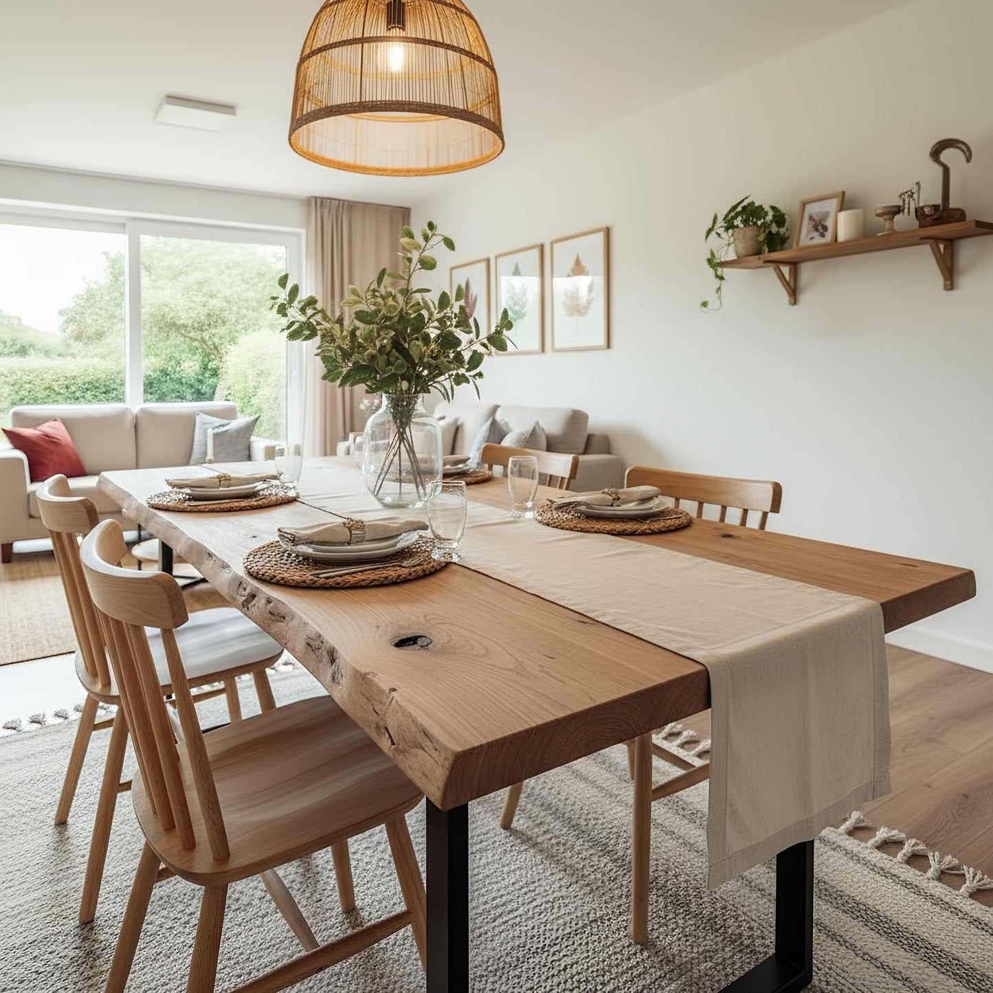 Live / Waney Edge Dining Table With Metal U Shape Legs