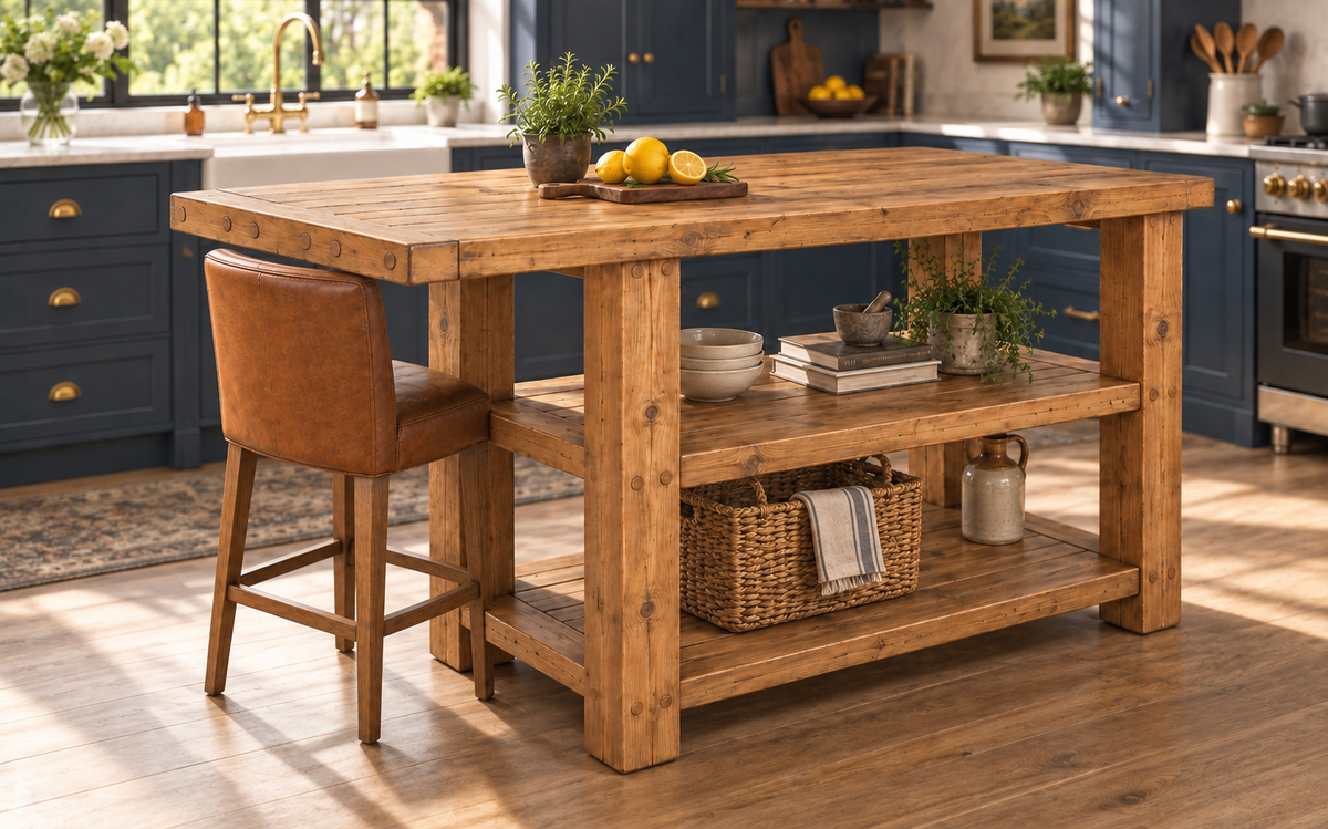 DUNSMERE Kitchen Island With Overhang / Breakfast Bar / Rustic Island